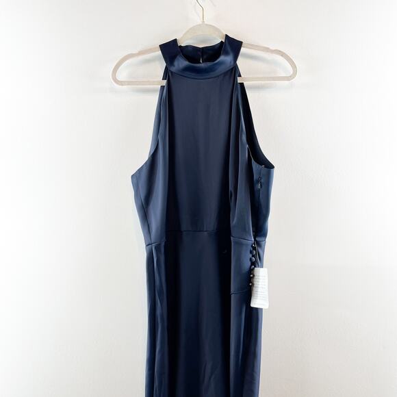 WAYF Halter Neck Sleeveless Slit Maxi Formal Gown Navy Blue XL - Picture 7 of 11